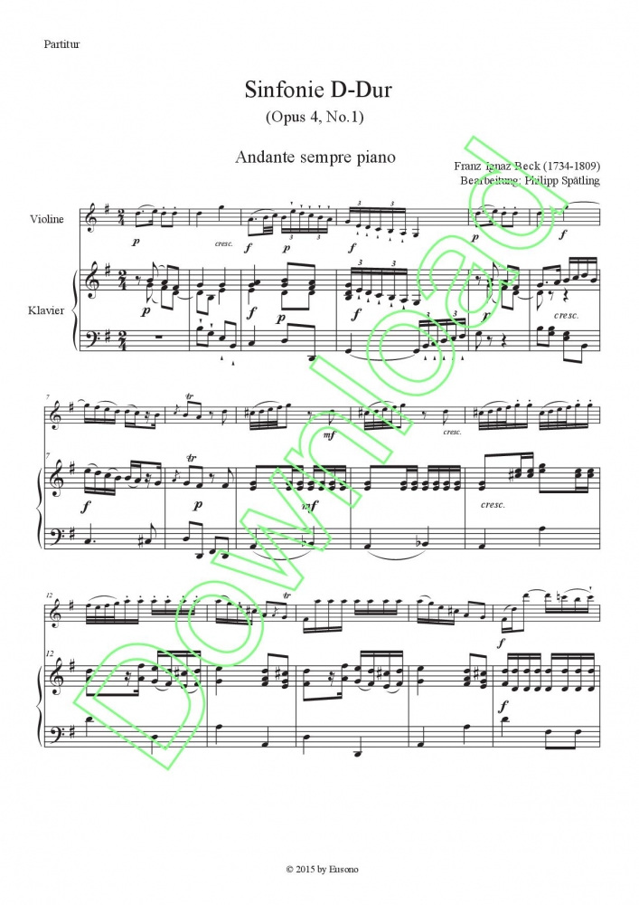 Bild 1 von Andante sempre piano, from the Sinfonie in D major, op. 4 No. 1 - F.I. Beck