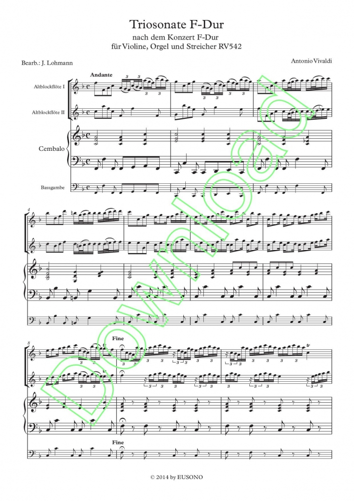 Bild 1 von Trio Sonata in F major, after the Concerto in F major, RV 542 - A. Vivaldi