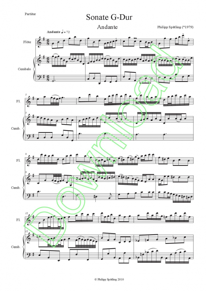 Bild 1 von Flute Sonata in G major - Ph. Spätling